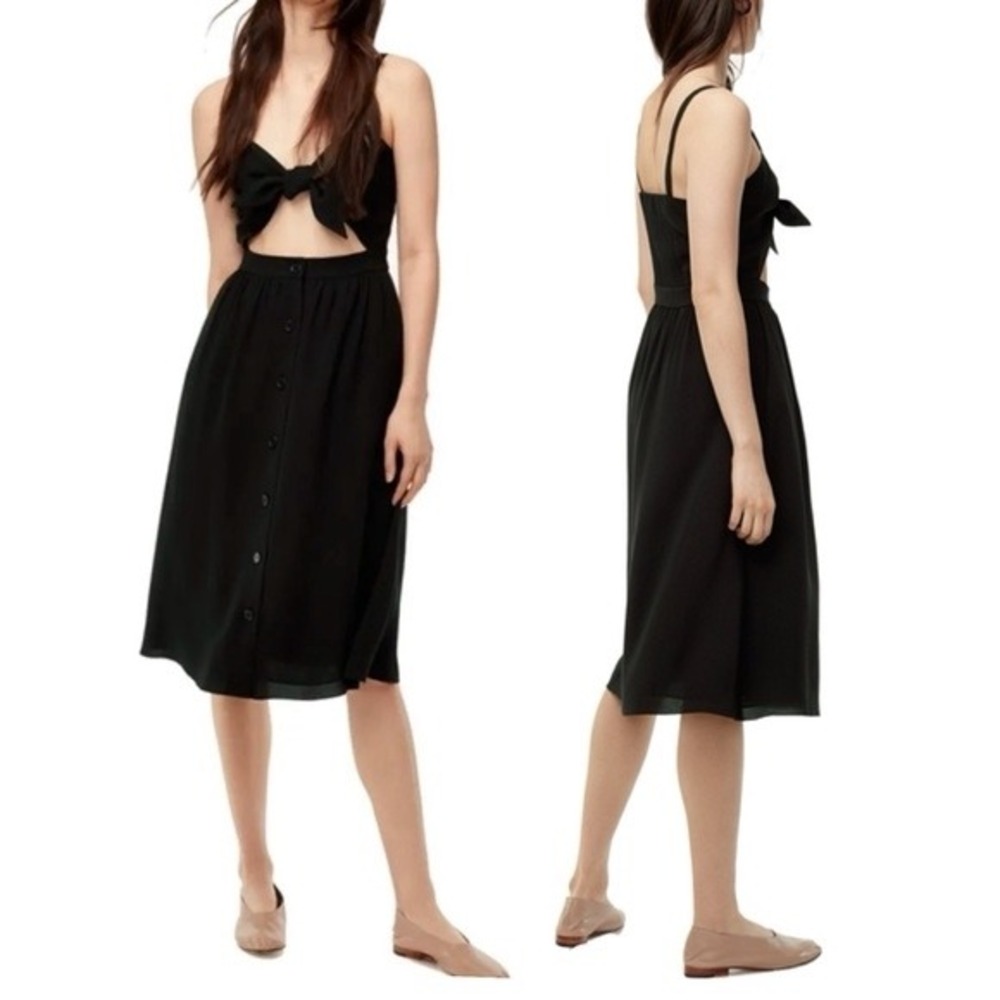 Aritzia Wilfred Black Adelia Tie Front Midi Dress SZ‎ 2